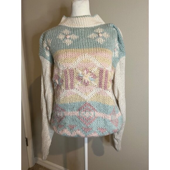 Vintage Shenanigans hand-Knit  Christmas grandma ugly sweater MEDIUM - Picture 1 of 10